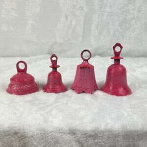 Vintage Bells Of Sarna Painted Pink Metal Bell Lot Set Of 4 India Mixed Styles